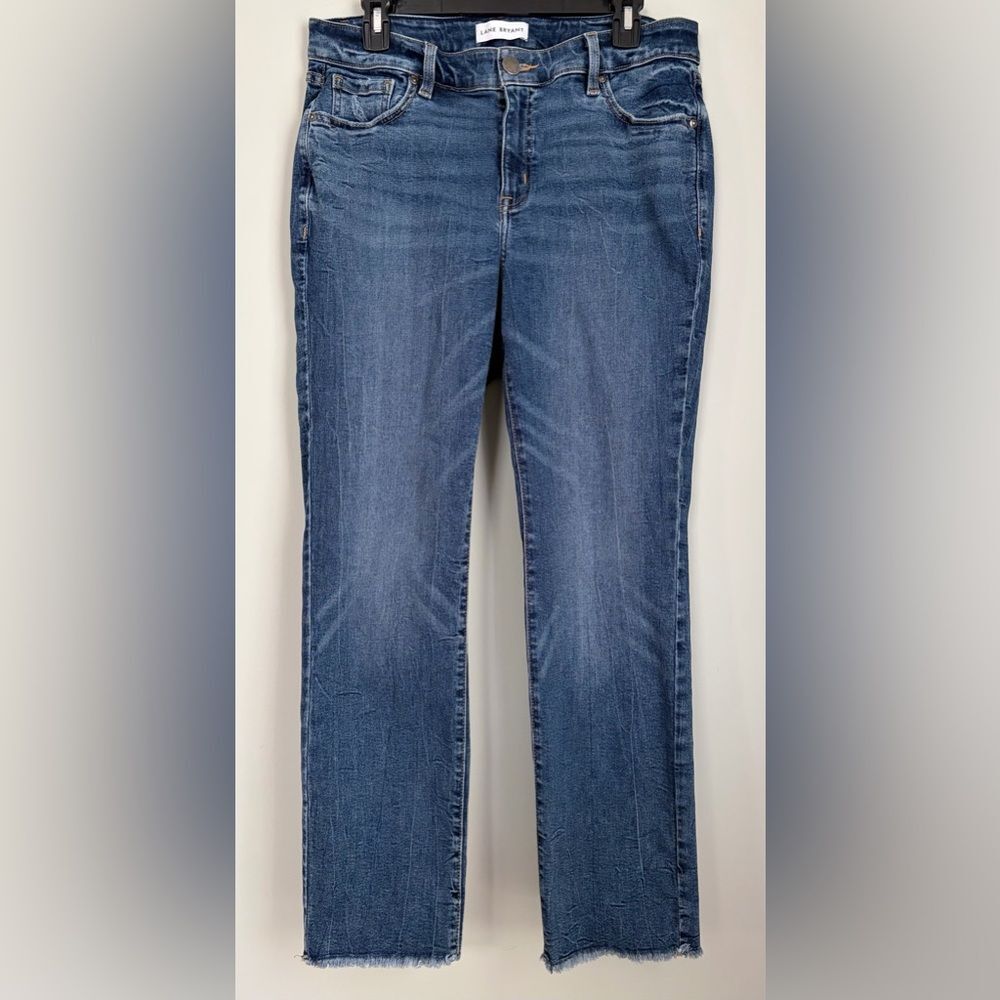 Lane Bryant Jeans Size 14 Mid-Rise Straight Leg Flex Magic Waistband Frayed Hem